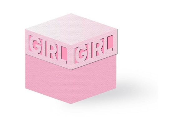 Baby Girl Word Cutout Lid Cube Gift Box Guide