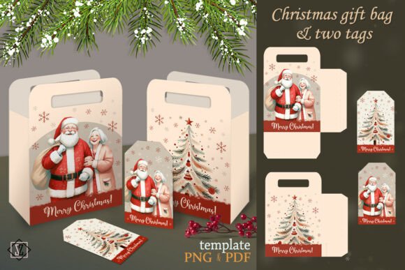DIY Christmas Gift Bag and 2 Tags Template