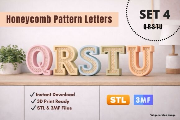 Honeycomb Pattern Letters SET 4: Stylish Q–U Decor