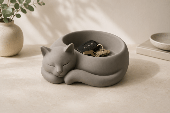 Sleeping Cat Key Bowl STL: Cozy 3D Print Decor